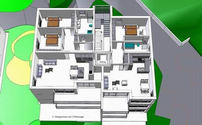 Ansicht der 1. und 2. Etage von Haus 63 und 65 mit Möblierung